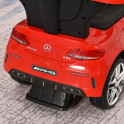 HOMCOM 3 in 1 Ride On Push Along Car Mercedes Benz for Toddlers Stroller Sliding Walking Car with Sun Canopy Horn Safety Bar Cup Holder Ride on Toy