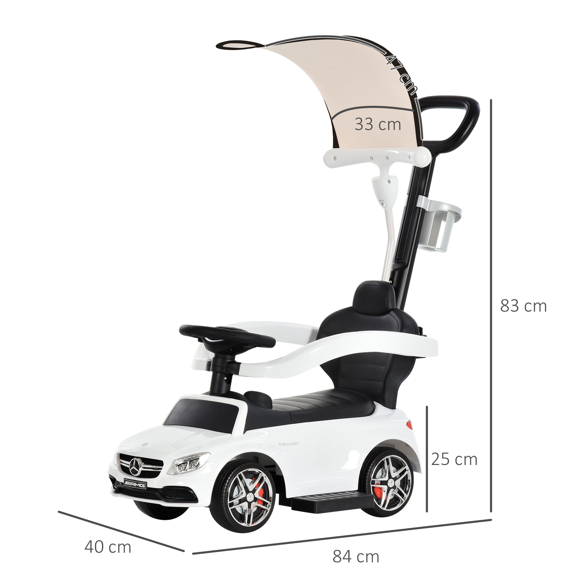 HOMCOM 3 in 1 Ride On Push Along Car Mercedes Benz for Toddlers Stroller Sliding Walking Car with Horn Sound Safety Bar for 1-3 Years
