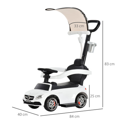 HOMCOM 3 in 1 Ride On Push Along Car Mercedes Benz for Toddlers Stroller Sliding Walking Car with Horn Sound Safety Bar for 1-3 Years