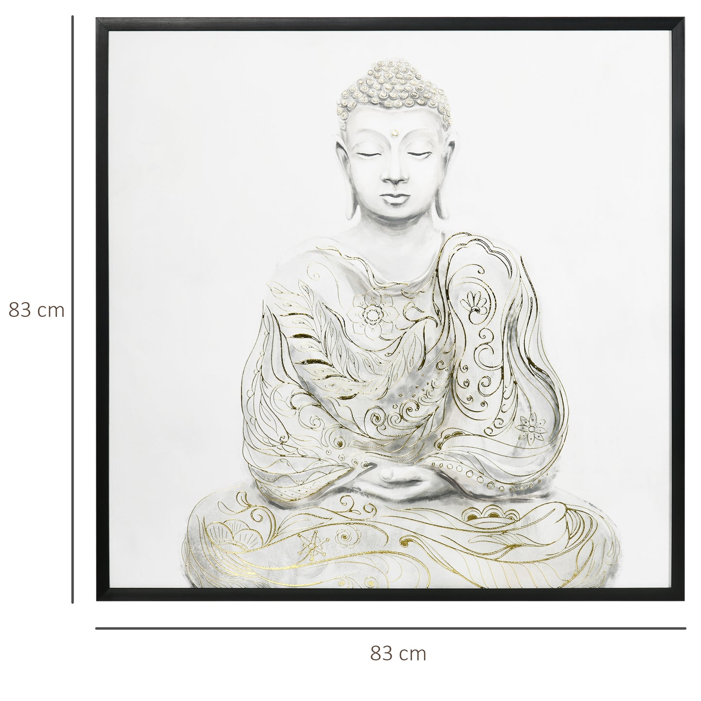 HOMCOM Canvas Wall Art Gold Textured Buddha Sit in Meditation, Wall Pictures for Living Room Bedroom Decor, 83 x 83 cm