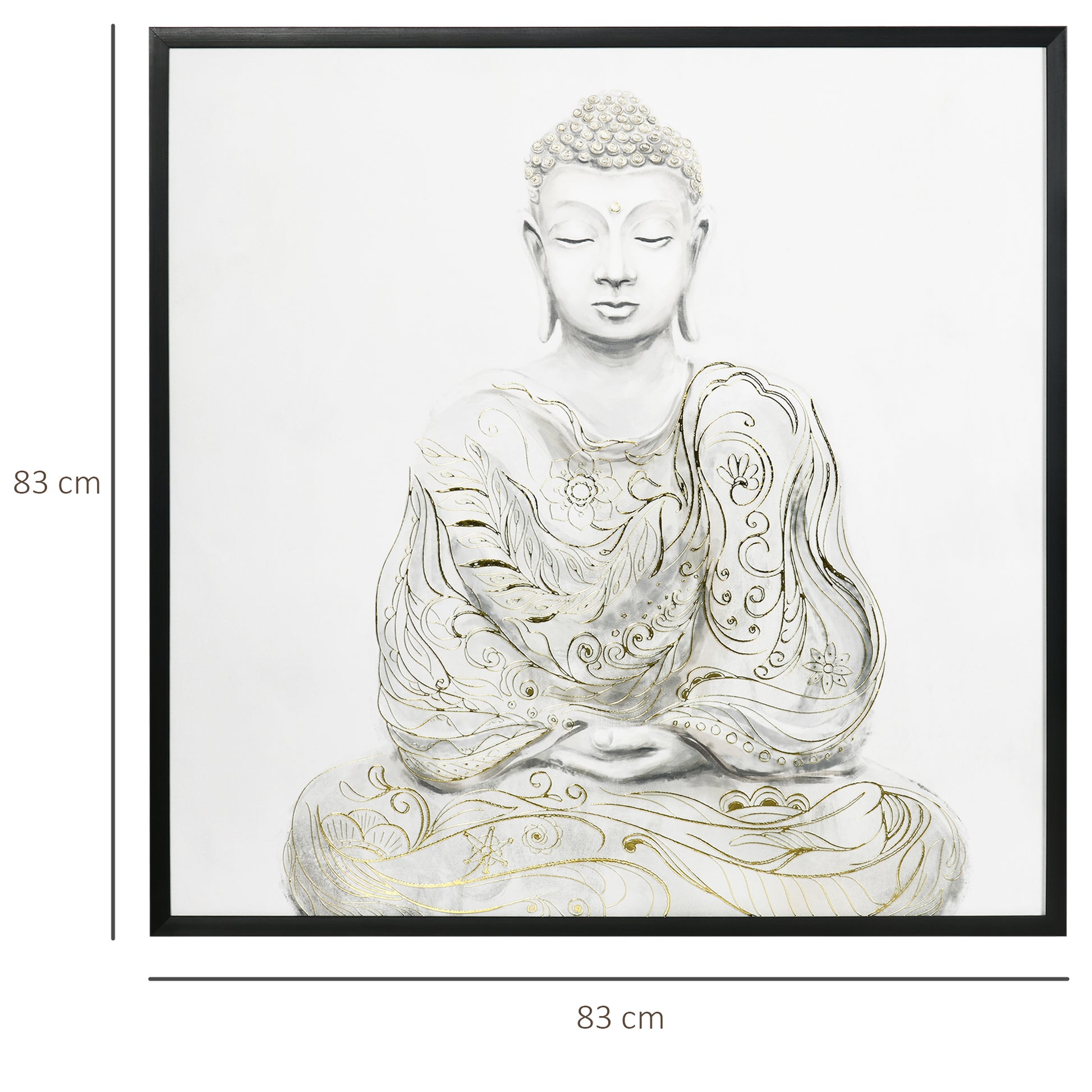HOMCOM Canvas Wall Art Gold Textured Buddha Sit in Meditation, Wall Pictures for Living Room Bedroom Decor, 83 x 83 cm