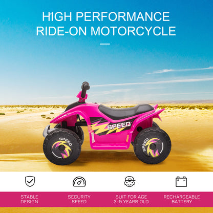 HOMCOM 6V Kids Electric Ride on Car ATV Toy Quad Bike Four Big Wheels w/ Forward Reverse Functions Toddlers for 18-36 Months Old Pink
