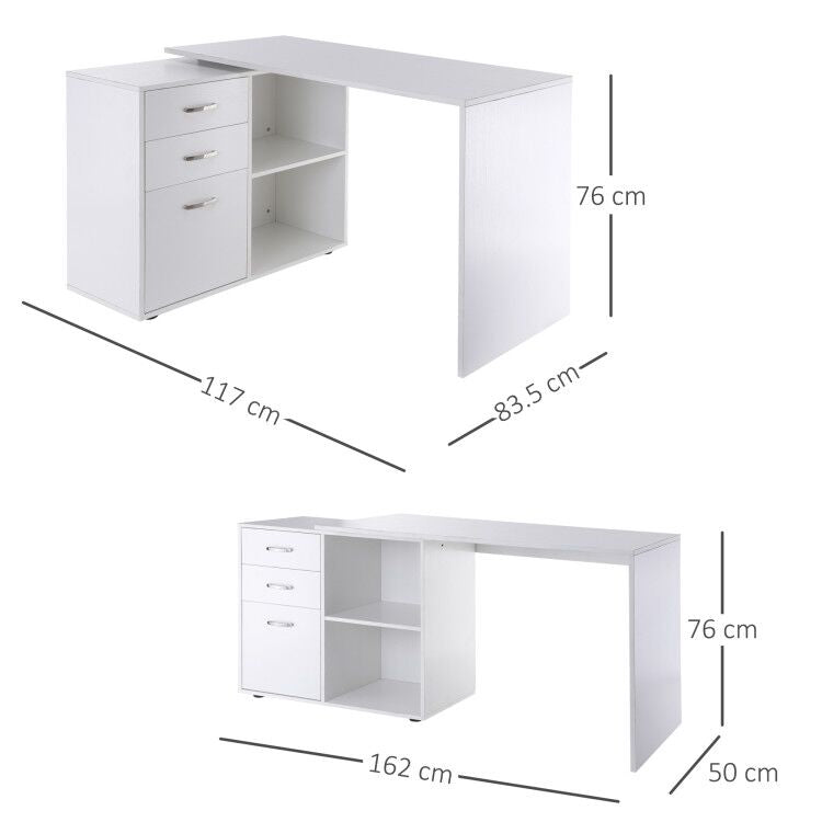 HOMCOM Computer Desk Table Workstation Home Office L Shape Drawer Shelf File Cabinet White