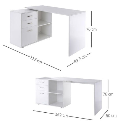 HOMCOM Computer Desk Table Workstation Home Office L Shape Drawer Shelf File Cabinet White