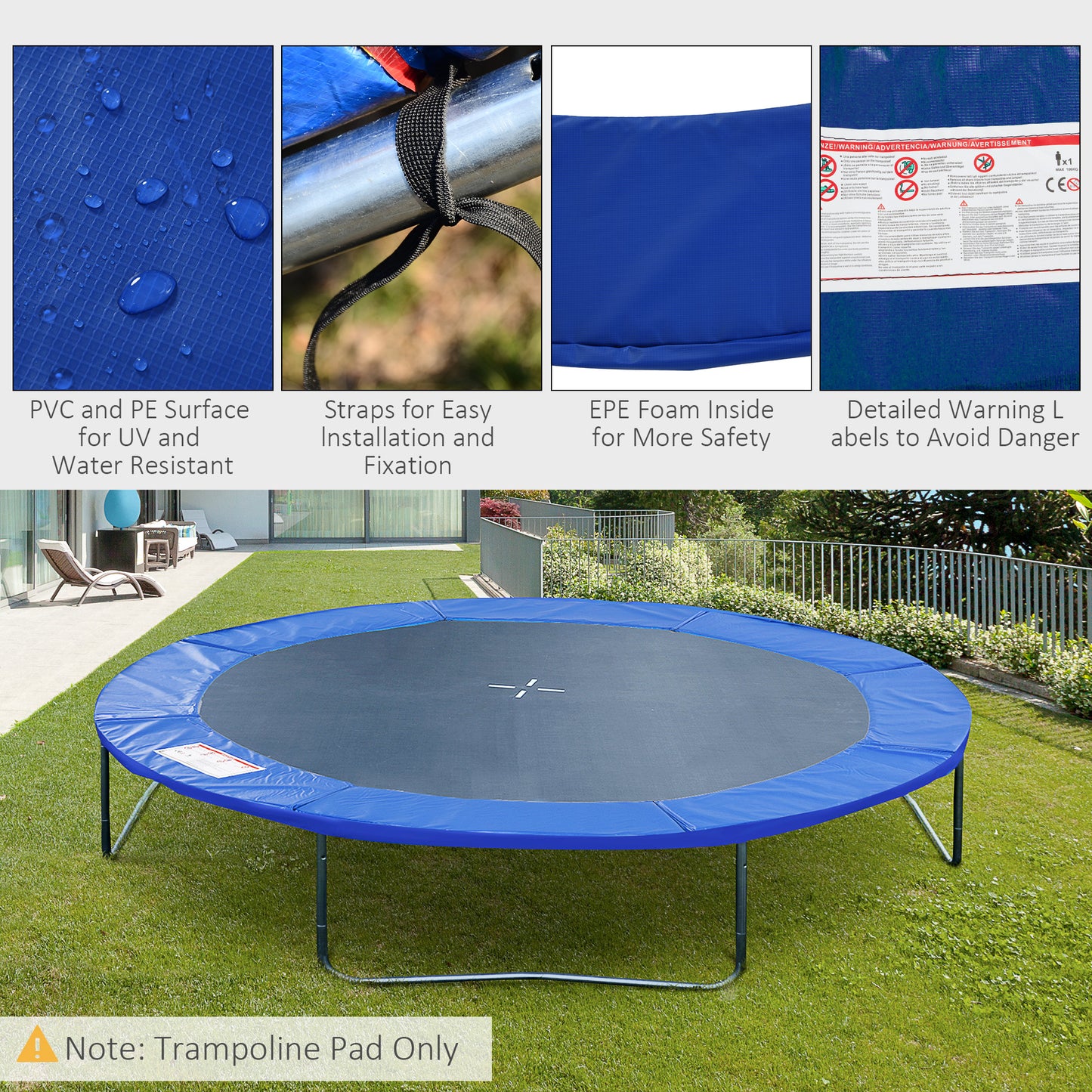 HOMCOM ?244cm Trampoline Pad Pads Replacement Safety Surround Pads Padding - 8ft Blue