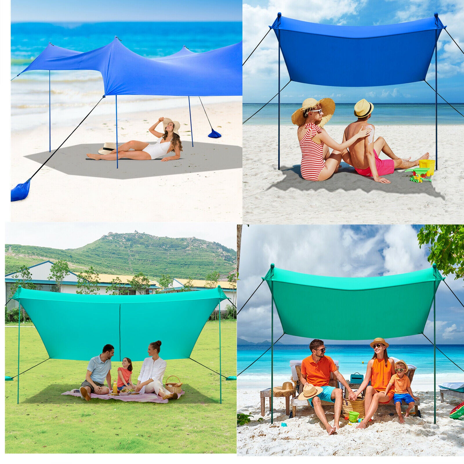 Portable Sunshade Canopy Waterproof Tent UPF 50 + UV 4 Sandbags-Green