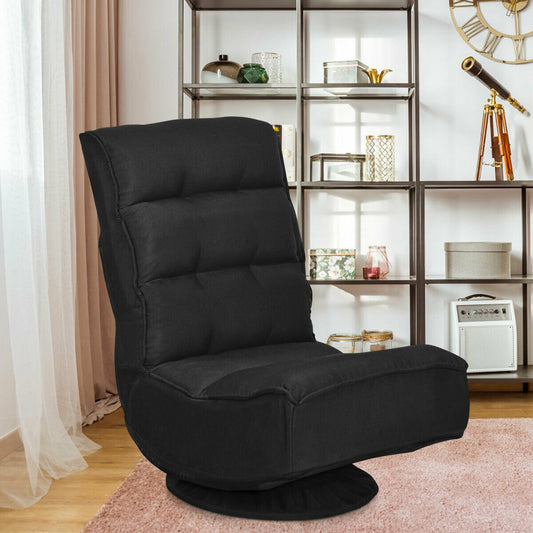 Folding Sofa Lazy Lounge Floor Chair Adjustable 360°-Black