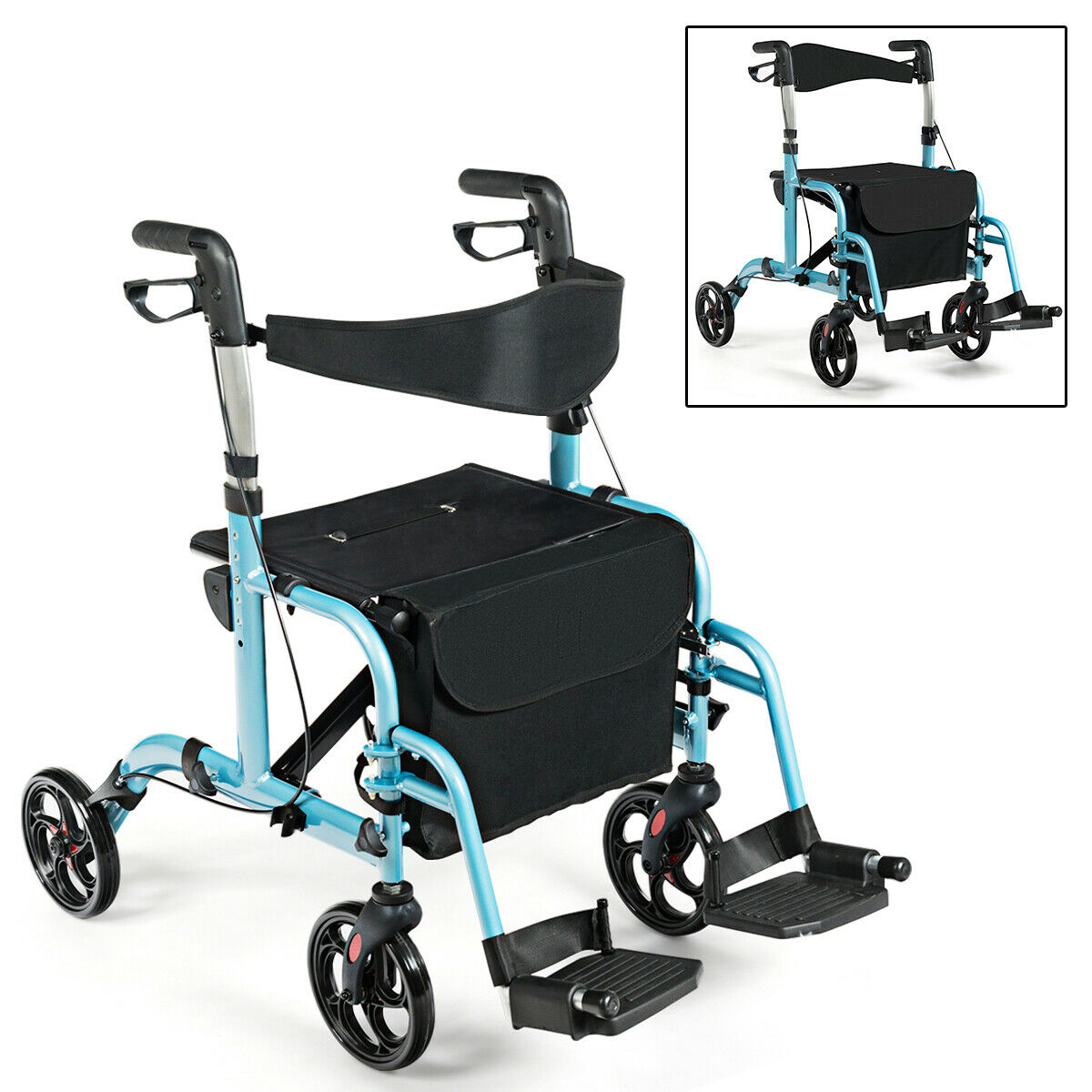 Folding Rollator Aluminium Mobility Aid with 4 Wheels-Blue