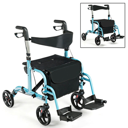 Folding Rollator Aluminium Mobility Aid with 4 Wheels-Blue