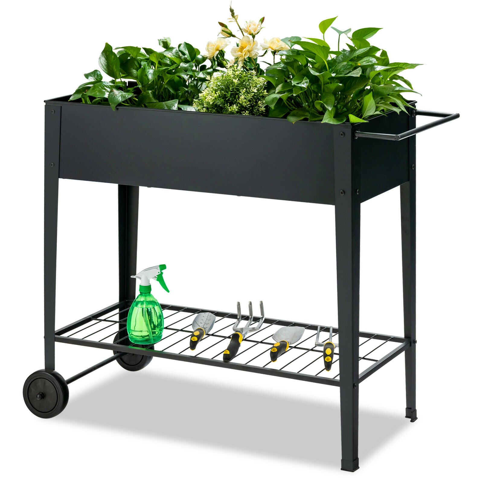 Black Raised Garden Planter Box with Wheels