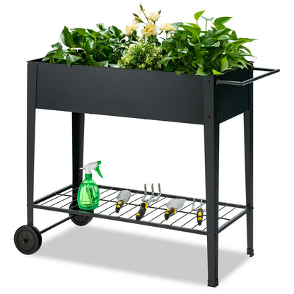 Black Raised Garden Planter Box with Wheels