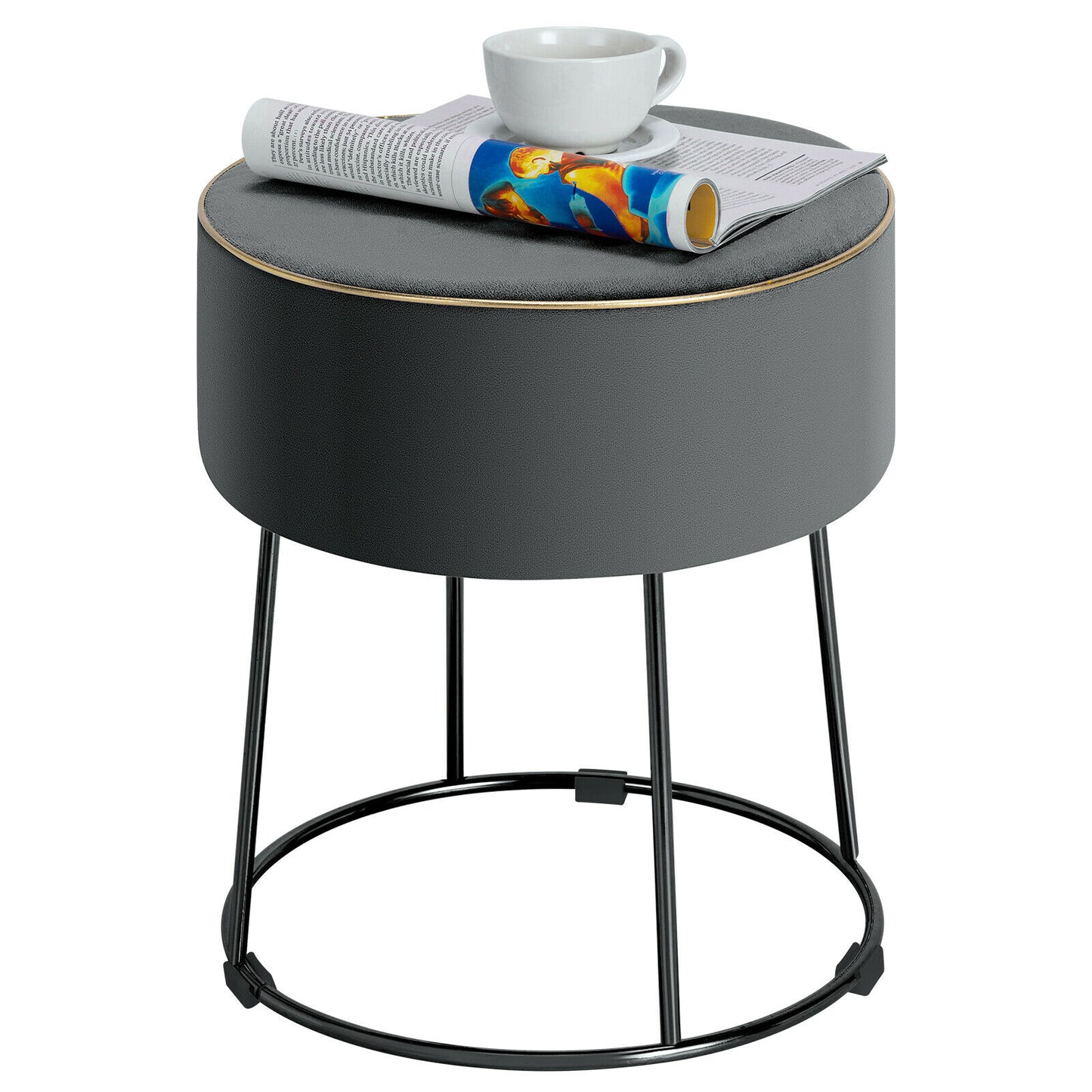 Round Velvet Modern Makeup Dressing Ottoman with Footpads