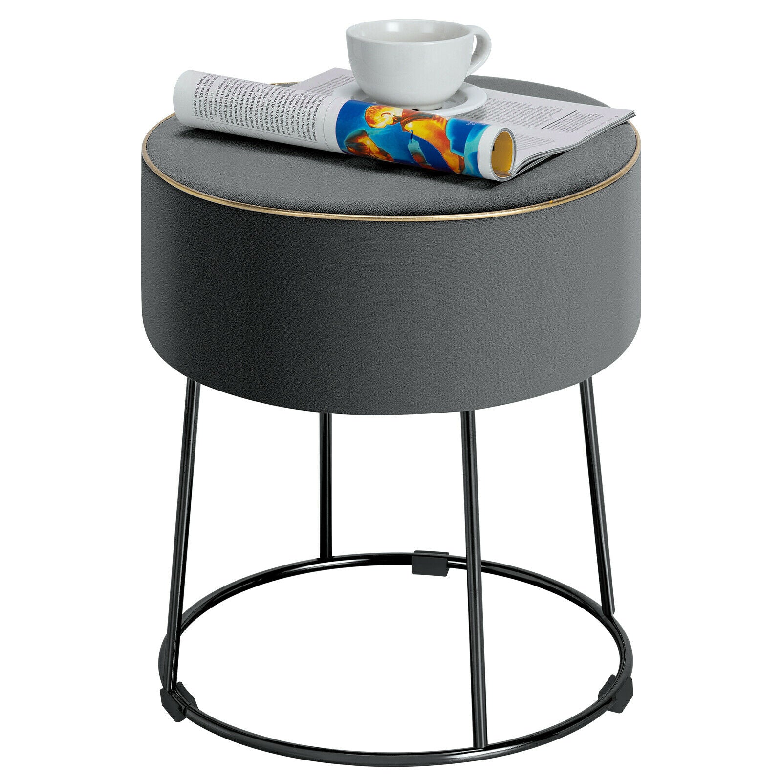 Round Velvet Modern Makeup Dressing Ottoman with Footpads