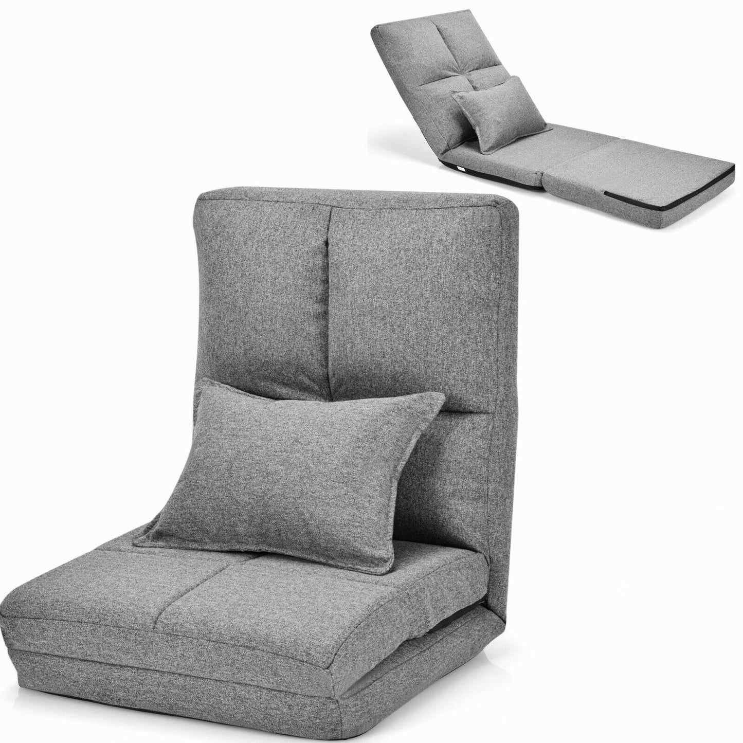 Folding Lazy Floor Sofa Bed with Pillow-Grey