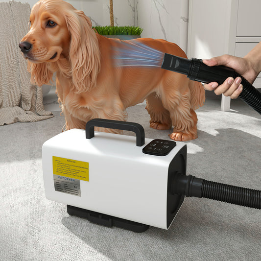PawHut 2200W Dog Hair Dryer with Auto Adjustable Temperature & Airflow, 3 Nozzles, Digital Screen, for Dogs Cats, White