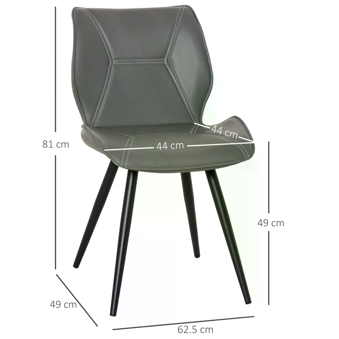 HOMCOM Set of 2 Contrast Stitched PU Leather Racing-Style Dining Chairs Accent Seat w/ Steel Legs Ergonomic Back Padding Home Living Room Grey