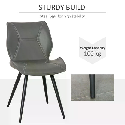 HOMCOM Set of 2 Contrast Stitched PU Leather Racing-Style Dining Chairs Accent Seat w/ Steel Legs Ergonomic Back Padding Home Living Room Grey