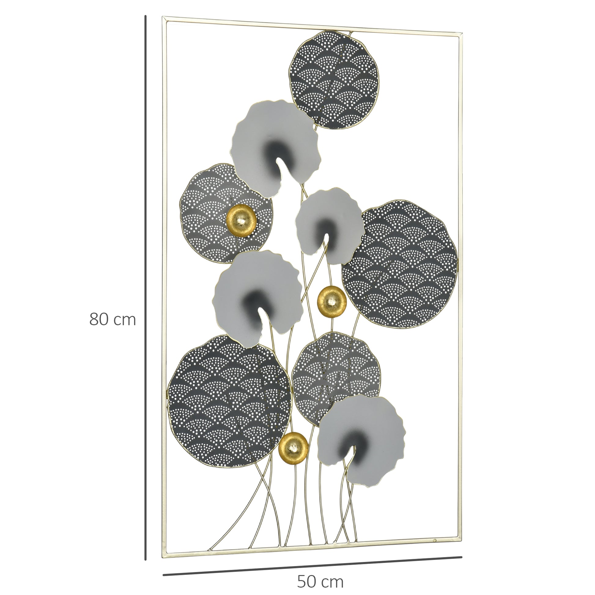 HOMCOM 3D Metal Wall Art Modern Lotus Leaves Hanging Wall Sculpture Home Decor for Living Room Bedroom Dining Room, Grey Gold