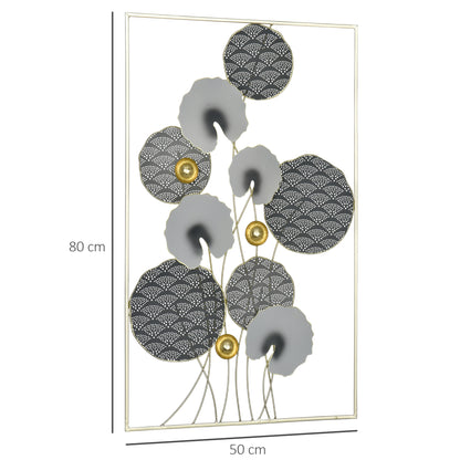 HOMCOM 3D Metal Wall Art Modern Lotus Leaves Hanging Wall Sculpture Home Decor for Living Room Bedroom Dining Room, Grey Gold
