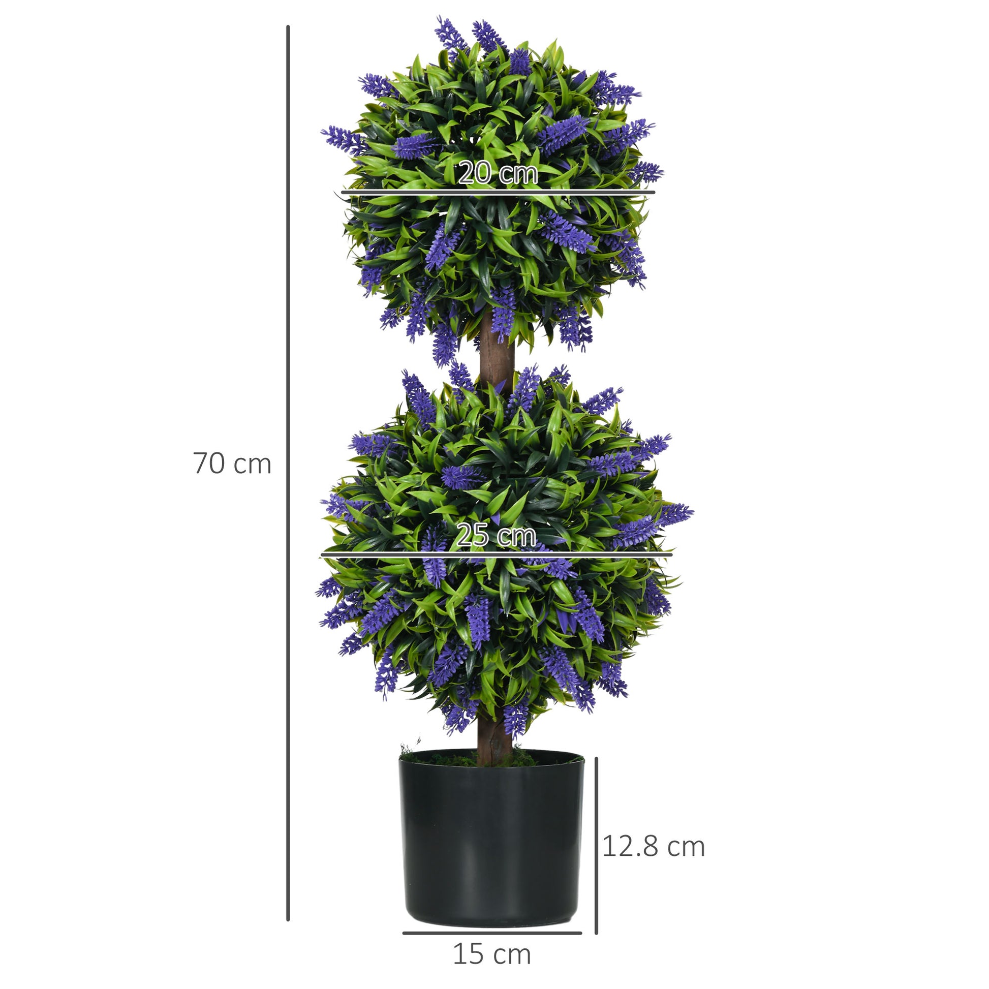 HOMCOM Set of 2 Artificial Plants, Lavender Flowers Ball Trees with Pot, for Home Indoor Outdoor Decor, 70cm