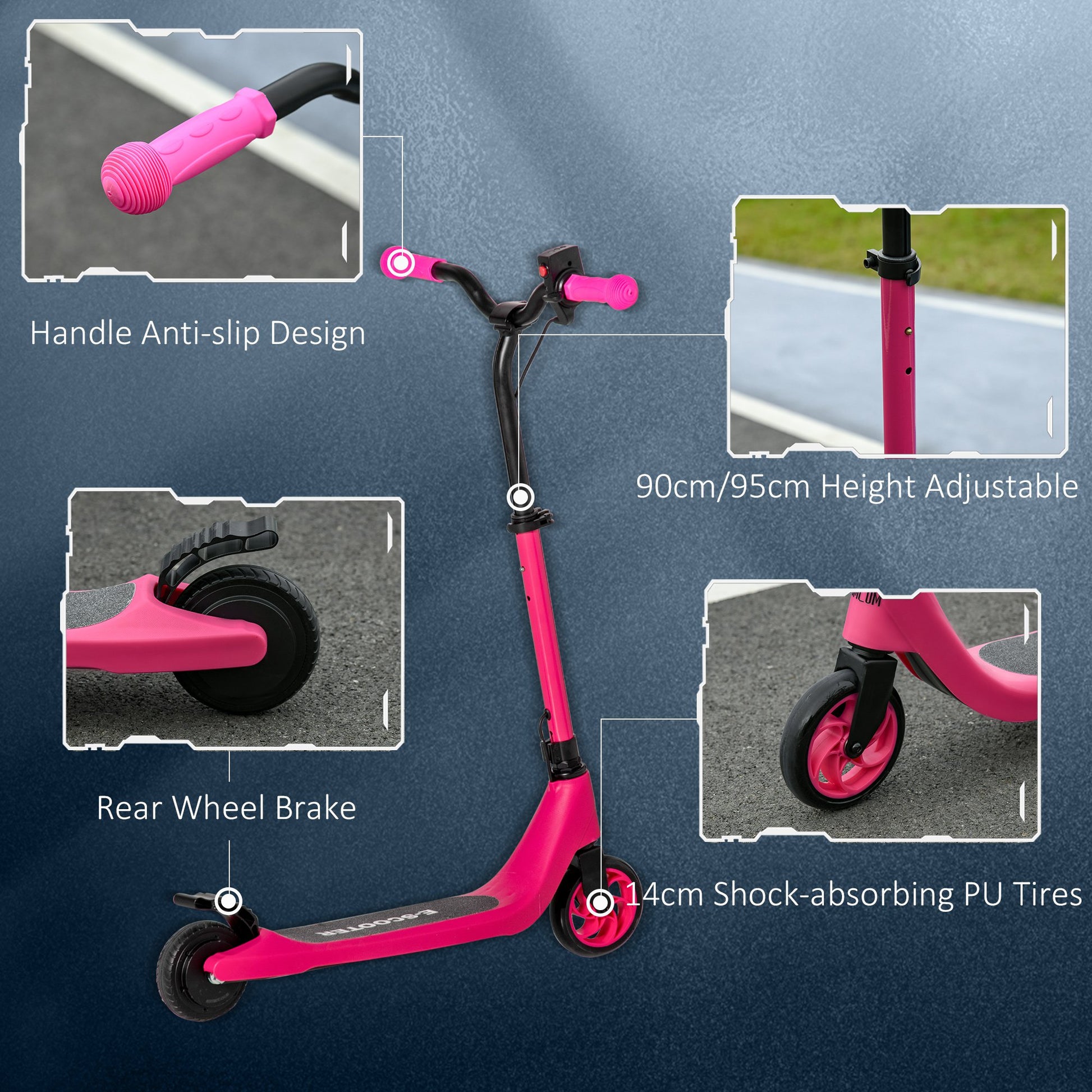 HOMCOM Electric Scooter, 120W Motor E-Scooter w/ Battery Level Display, 2 Adjustable Heights, and Rear Brake, Suitable for 6+ Years Old, Pink