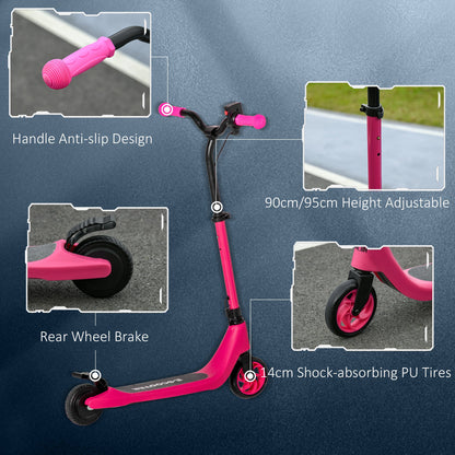 HOMCOM Electric Scooter, 120W Motor E-Scooter w/ Battery Level Display, 2 Adjustable Heights, and Rear Brake, Suitable for 6+ Years Old, Pink