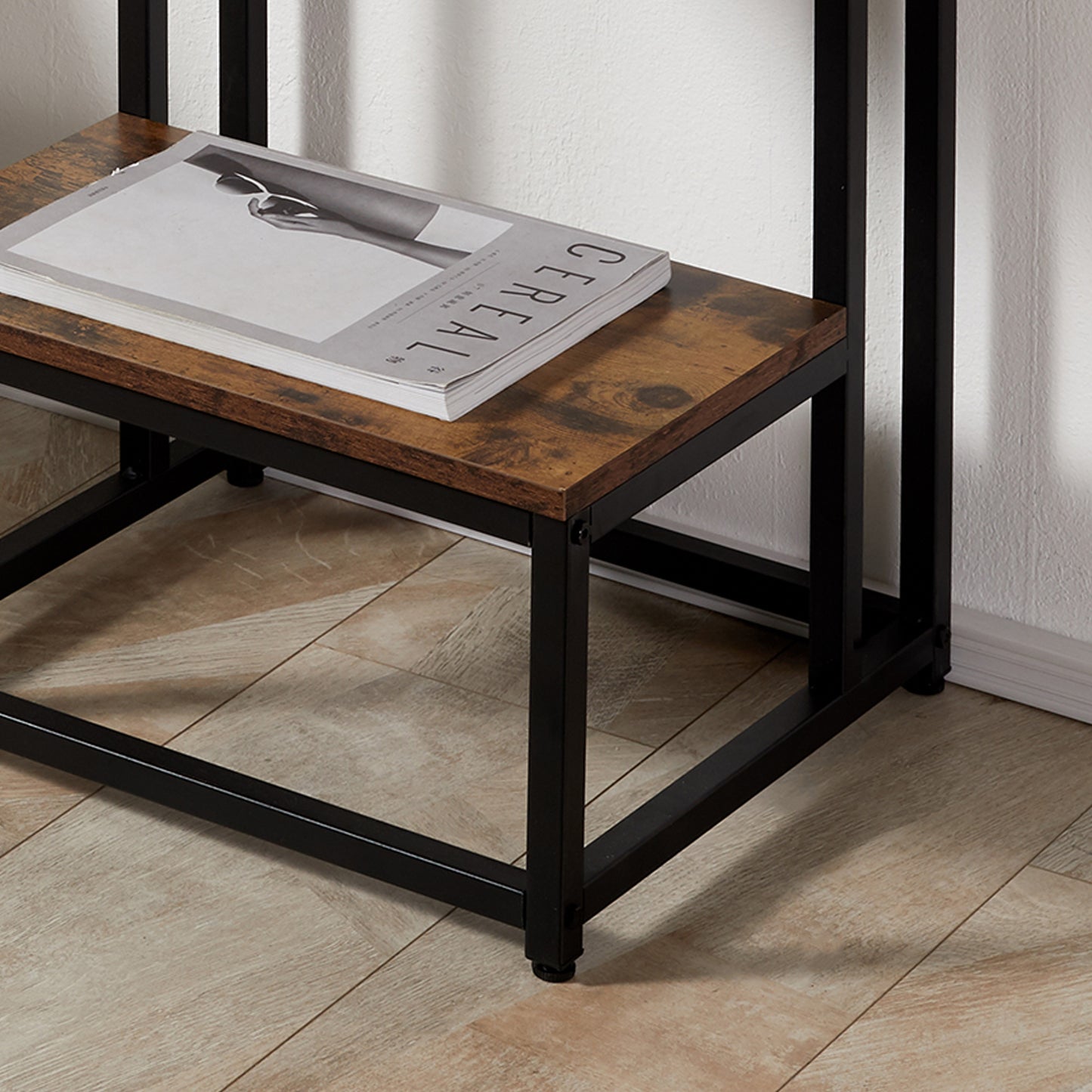HOMCOM Side Table, Doule Layer End Table, Modern Coffee Table with Steel Frame and Adjustable Non-Slip Feet for Living room, Bedroom, Rustic Brown