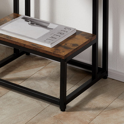 HOMCOM Side Table, Doule Layer End Table, Modern Coffee Table with Steel Frame and Adjustable Non-Slip Feet for Living room, Bedroom, Rustic Brown