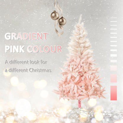 HOMCOM 5ft Artificial Christmas Tree Holiday Home Decoration with Metal Stand, Automatic Open, White and Pink