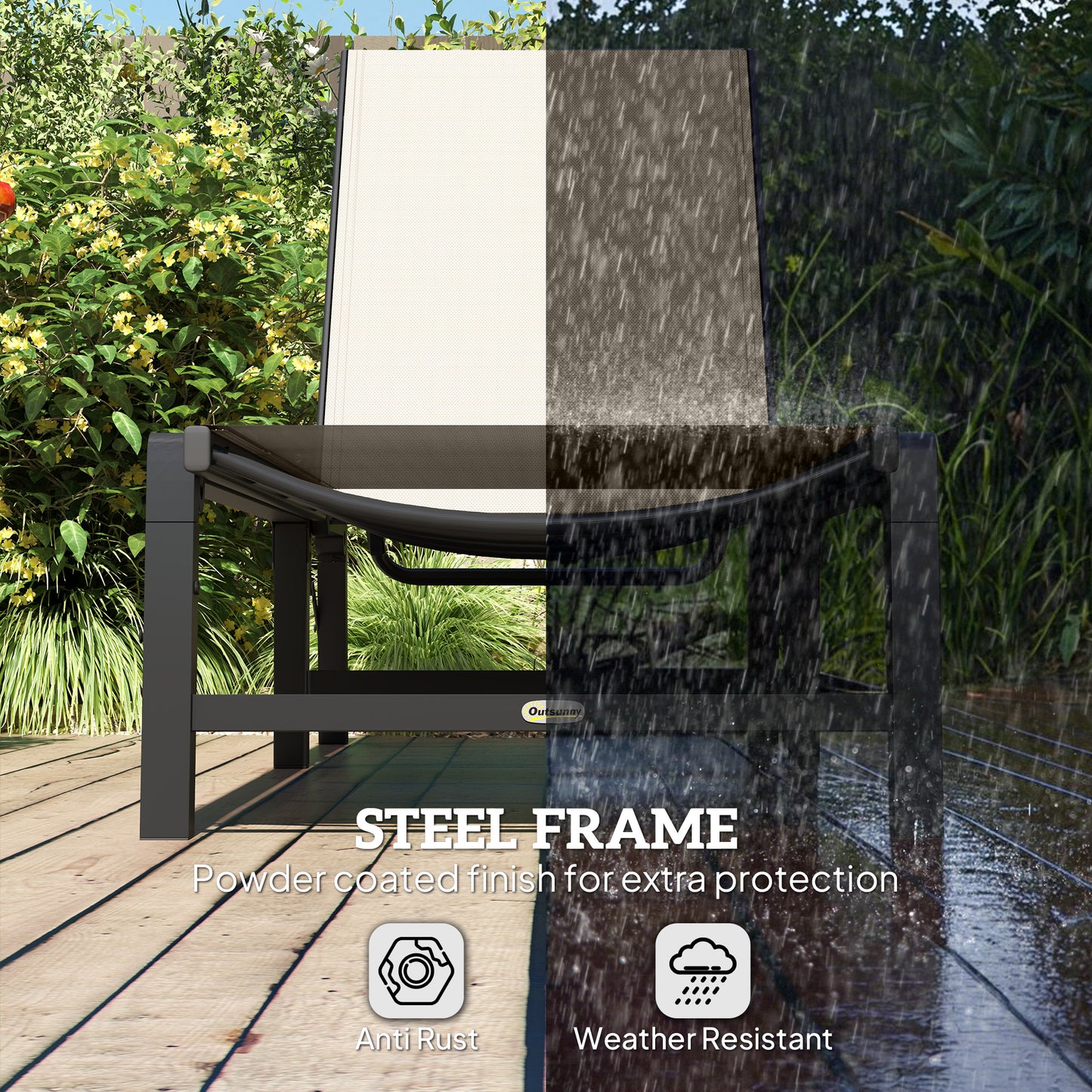 Outsunny Folding Sun Lounger, 5-Position Adjustable Garden Chaise Lounge Sunbed, Steel Frame Reclining Chair for Beach, Porch, Patio, Camping, Khaki