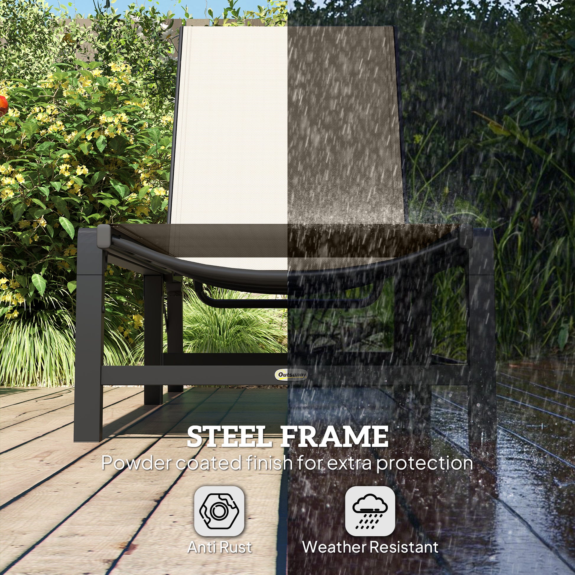 Outsunny Folding Sun Lounger, 5-Position Adjustable Garden Chaise Lounge Sunbed, Steel Frame Reclining Chair for Beach, Porch, Patio, Camping, Khaki