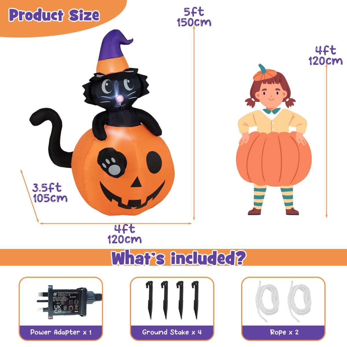 Halloween Inflatable Decoration Black Cat with Wizard Hat Sitting in Pumpkin