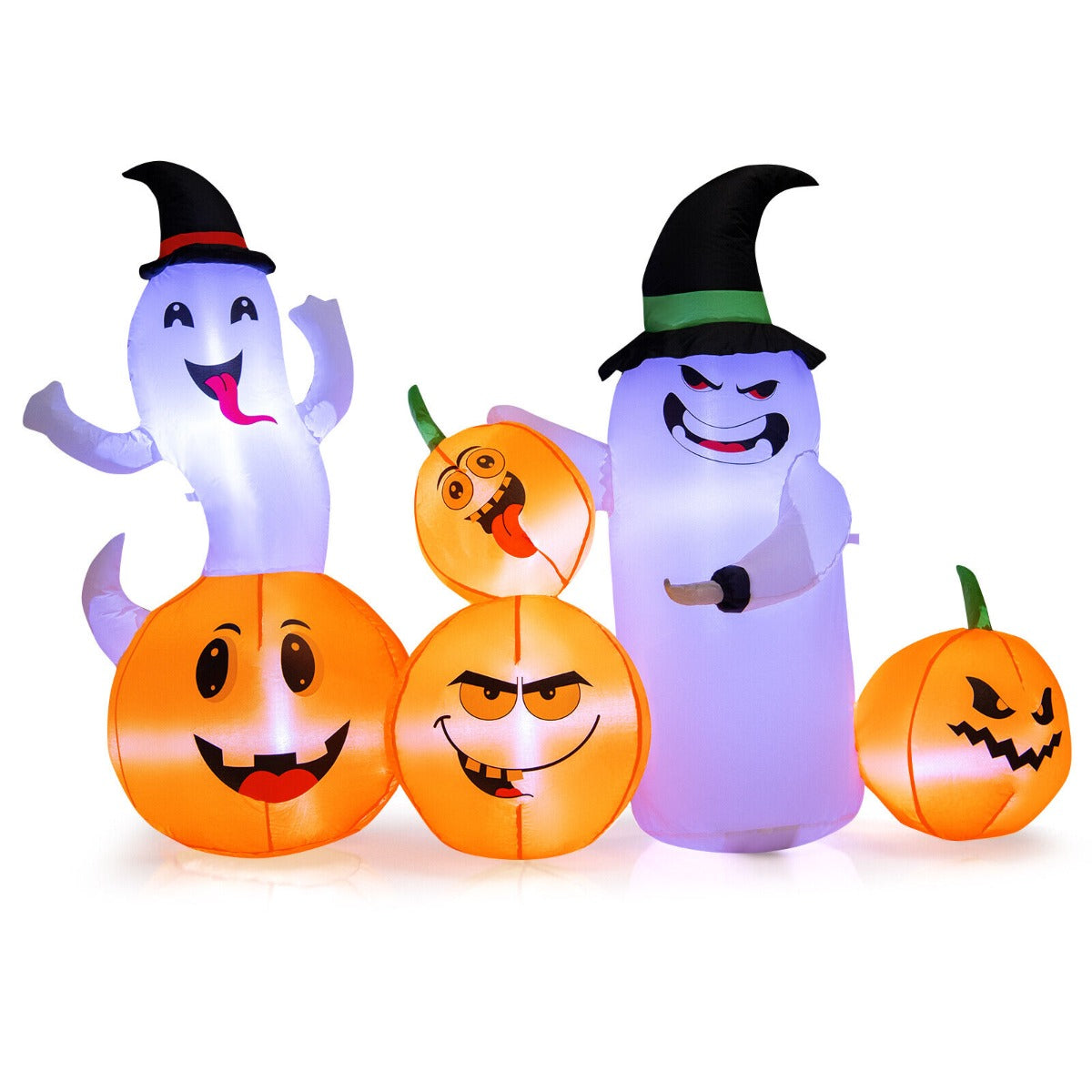 Halloween Inflatable Decoration 4 Pumpkins 2 Witch Hat Ghosts Combo?170CM Long
