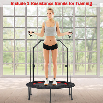 101 cm Mini Trampoline with 2 Resistance Bands and Adjustable Foam Handle-Red