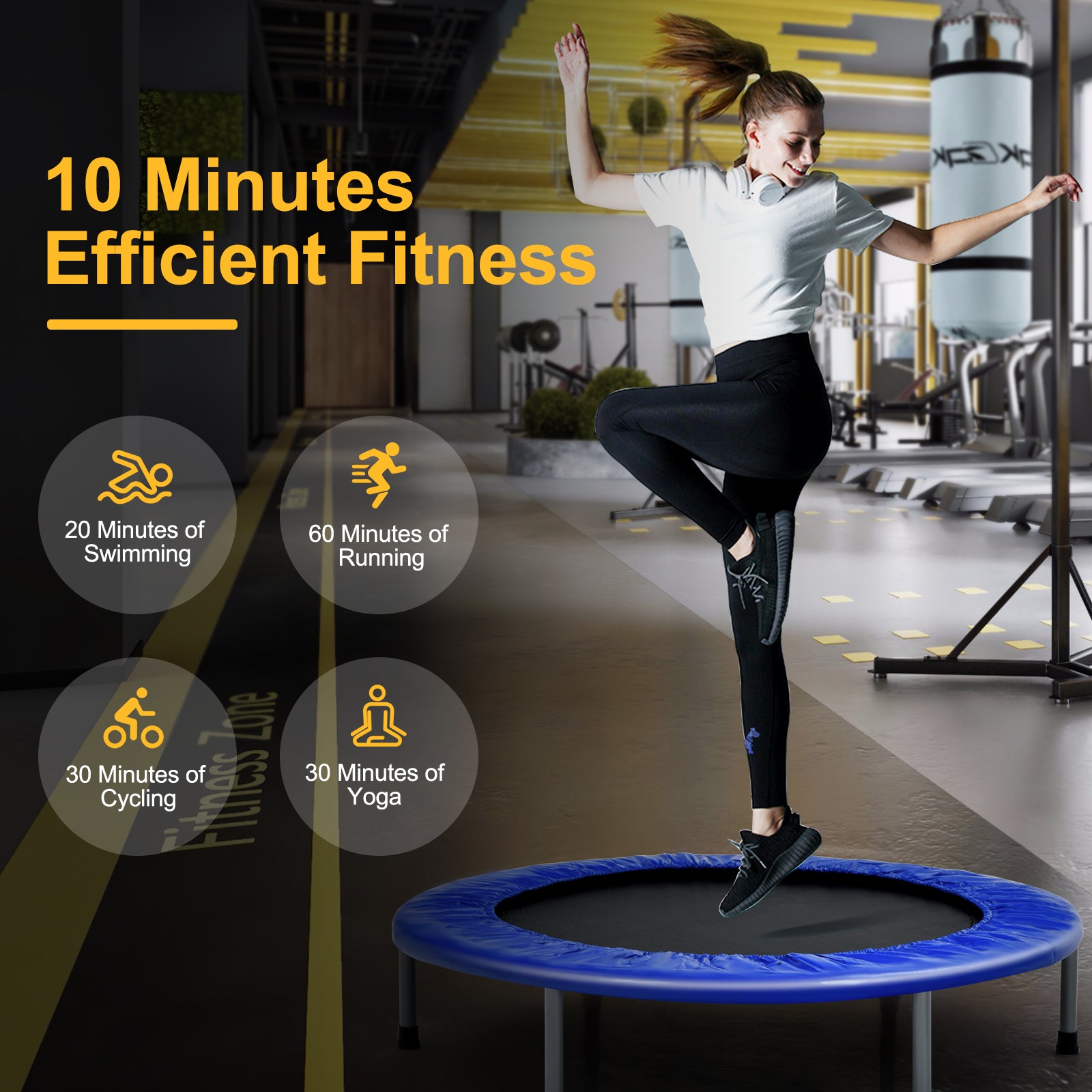 101cm Foldable Trampoline with 4-Level Adjustable Handle for Adults-Blue