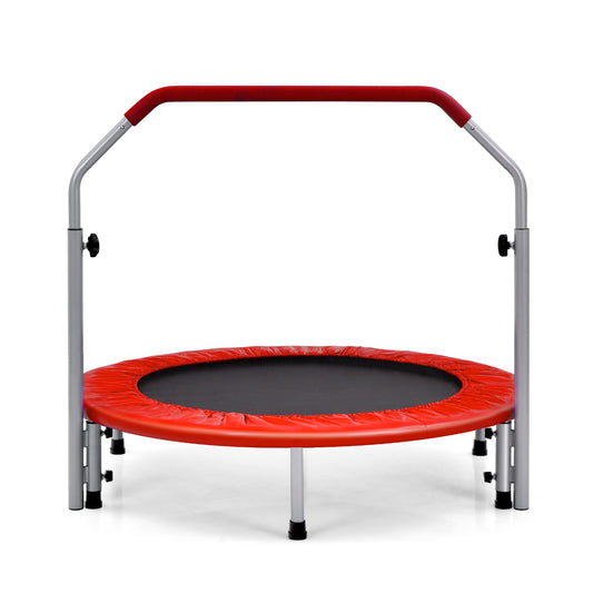 101cm Foldable Trampoline with 4-Level Adjustable Handle for Adults-Red