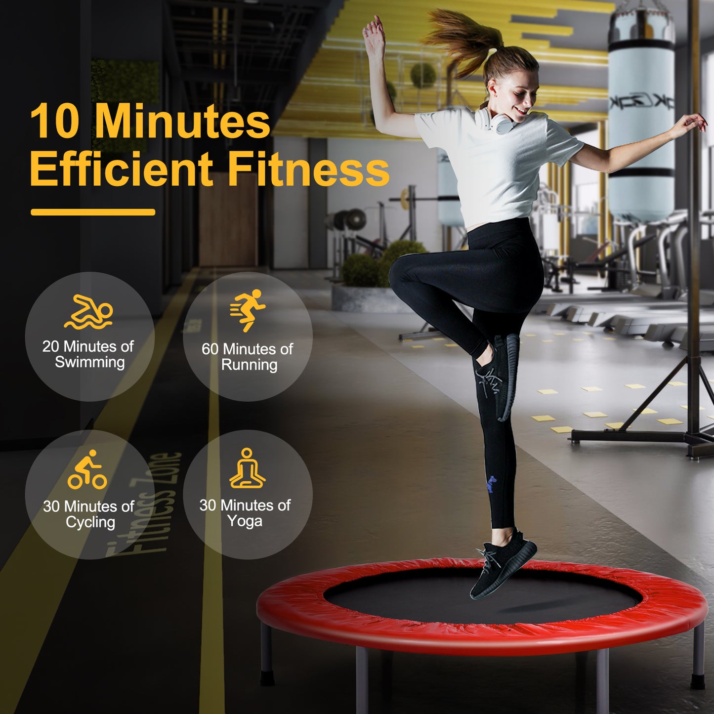 101cm Foldable Trampoline with 4-Level Adjustable Handle for Adults-Red