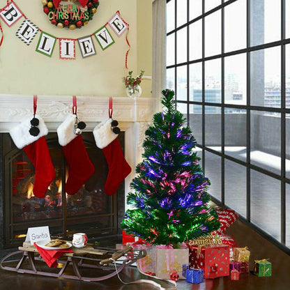 Small Artificial Christmas Tree Decoration Green LED 90CM Fiber Optic-3FT