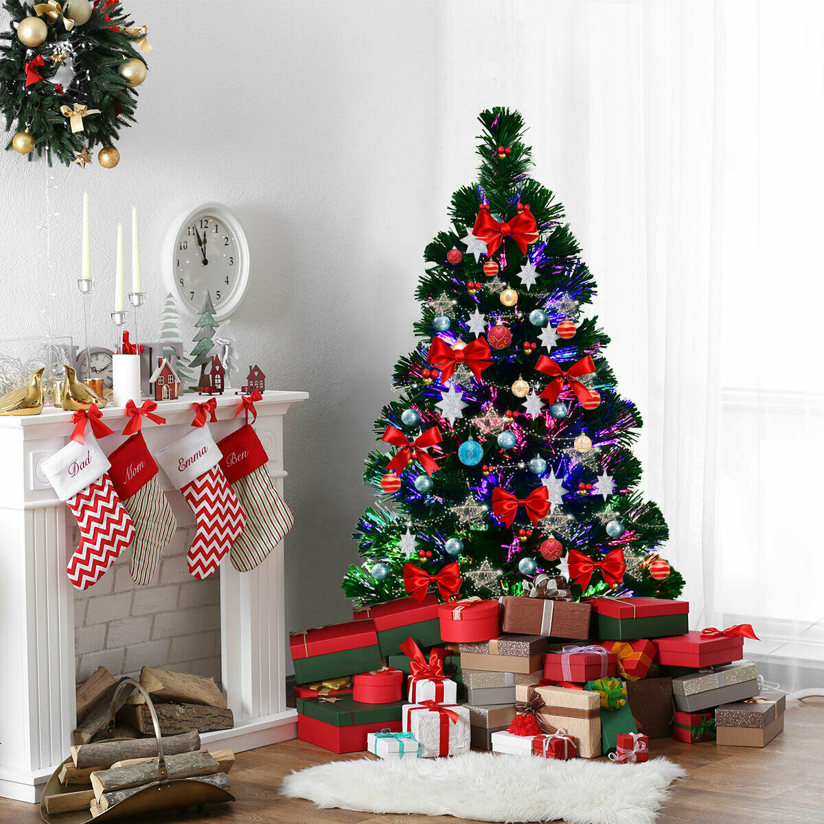 Small Artificial Christmas Tree Decoration Green LED 90CM Fiber Optic-3FT