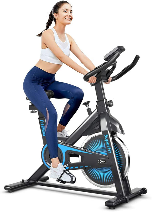 Indoor Cycling, Spinning Bicycle with Adjustable Seat and Handlebar, Phone Holder, LCD Heart Rate Monitor-Black