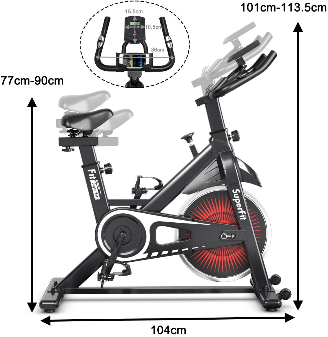 Indoor Cycling, Spinning Bicycle with Adjustable Seat and Handlebar, Phone Holder, LCD Heart Rate Monitor-White
