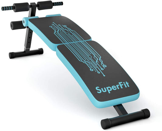 Sit Up Bench, Foldable Abdominal Training Workout with 4 Adjustable Height-Blue