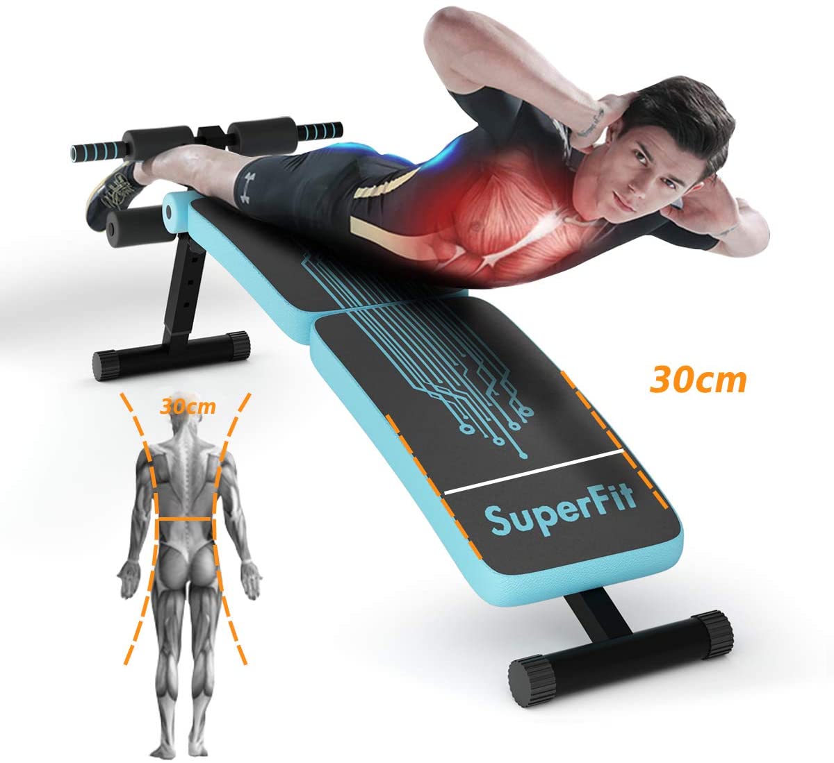Sit Up Bench, Foldable Abdominal Training Workout with 4 Adjustable Height-Blue