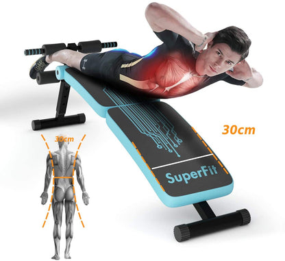 Sit Up Bench, Foldable Abdominal Training Workout with 4 Adjustable Height-Blue