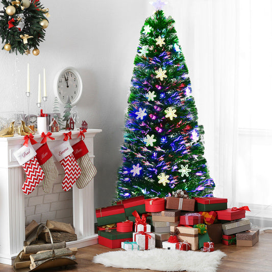 3/4/5/6 Feet Artificial Fibre Optic Christmas Tree with Snowflakes Top Star-6 ft