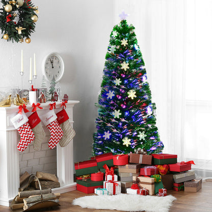 3/4/5/6 Feet Artificial Fibre Optic Christmas Tree with Snowflakes Top Star-5 ft