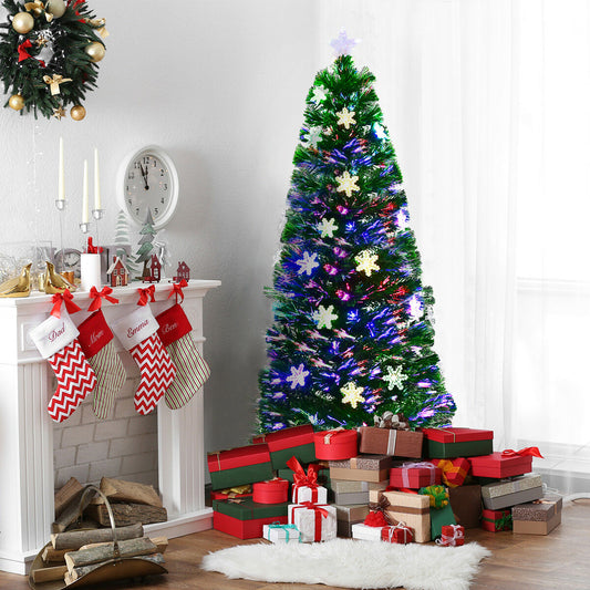 3/4/5/6 Feet Artificial Fibre Optic Christmas Tree with Snowflakes Top Star-5 ft