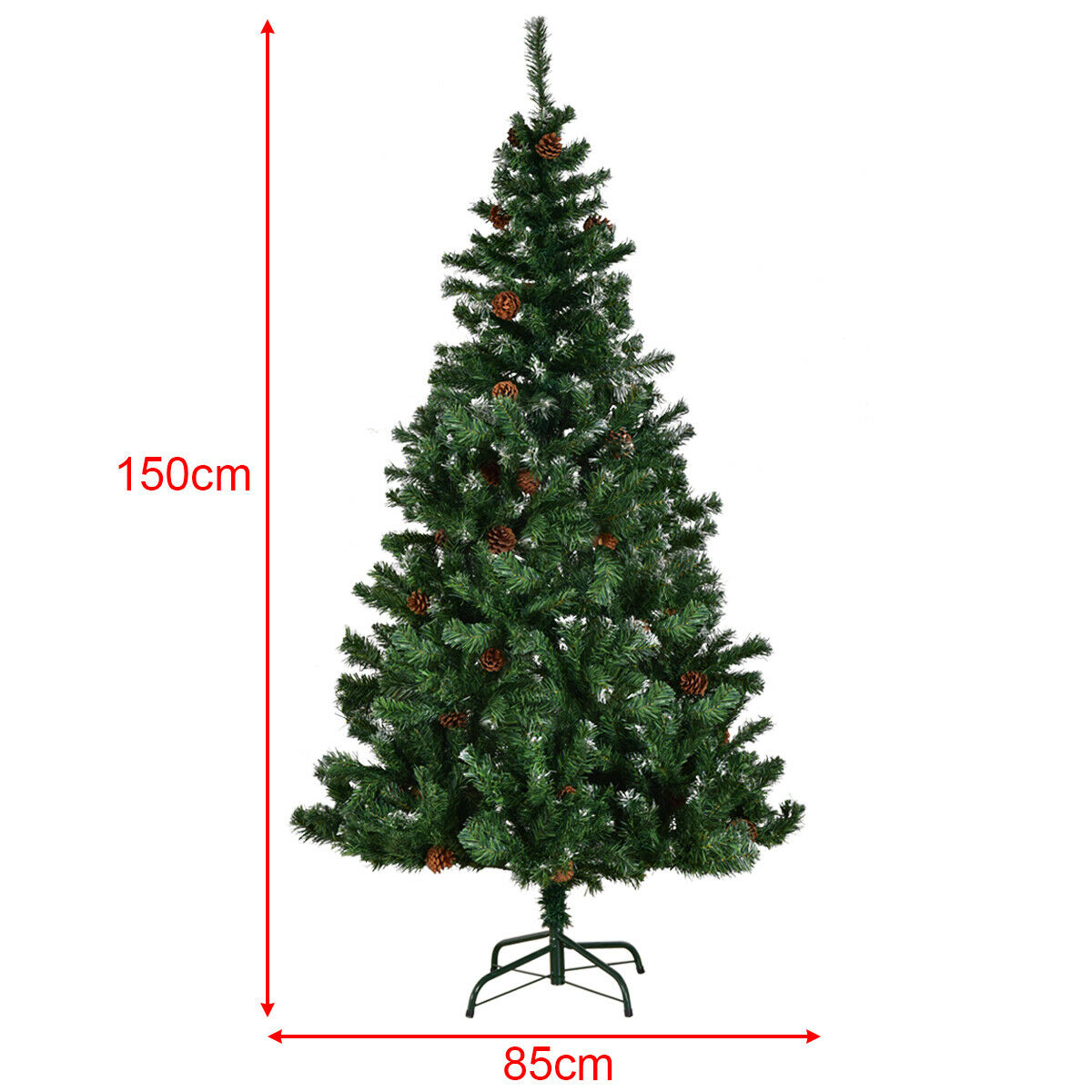 5ft Artificial Christmas Tree with Snow and Pine Cones with Metal Stand