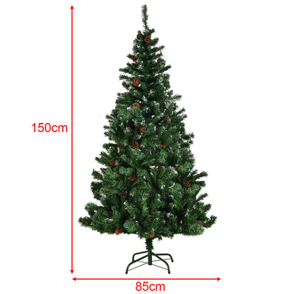 5ft Artificial Christmas Tree with Snow and Pine Cones with Metal Stand