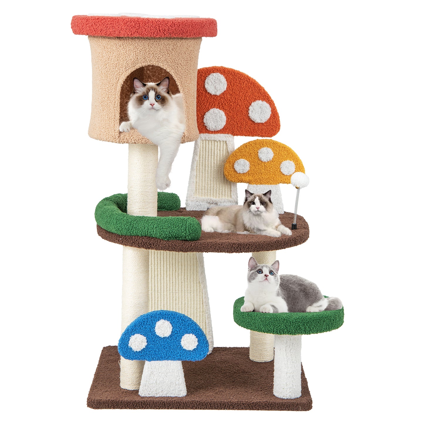 102 cm Mushroom Cat Tree Tower with Natural Sisal Posts-Multicolor